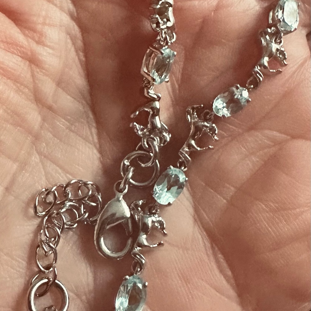 Blue Topaz Gemstone Horse Charm Bracelet & matching Earrings NWT - Picture 6 of 9